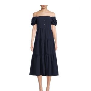Time and Tru Navy Off-Shoulder Midi Dress